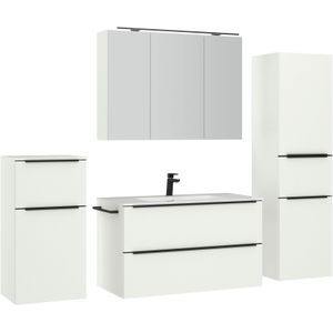 nobilia Badmöbel-Set "Levere", (4 St., vormontiert, mit Soft-Close), inkl. Spiegelschrank mit Beleuchtung und Dimmerfunktion, in 4 Breiten