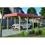 Skanholz Einzelcarport "Spreewald", Nadelholz, 285 cm, Grün, mit Aluminiumdach, rote Blende