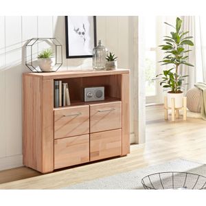 Home affaire Kommode "Celle,90cm breit,35 cm tief, Fronten Massivholz", Holz massiv, Holzwerkstoff, Metall Griffe,3 breite Fächer