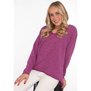 Zwillingsherz Sweatshirt ""Positive Mind"", mit V-Ausschnitt im used Look und Stempeldruck