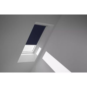 VELUX Verdunklungsrollo "DKL 1100S", verdunkelnd, ohne Bohren, in Führungsschienen, Stoff dunkelblau mit weißen Führungsschienen & Griffleiste