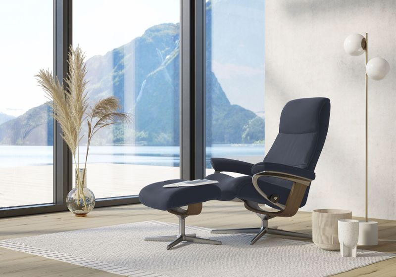Stressless Relaxsessel "View", (Set, Relaxsessel mit Hocker), mit Hocker, mit Cross Base, Größe S, M & L, Holzakzent Eiche