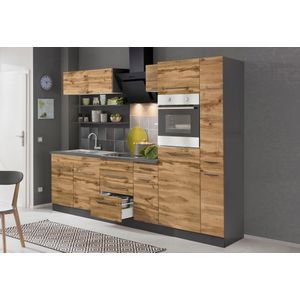 KOCHSTATION Küchenzeile "KS-Tulsa", ohne E-Geräte, Breite 270 cm, schwarze Metallgriffe, MDF Fronten