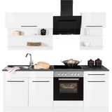 KOCHSTATION Küchenzeile "KS-Tulsa", mit E-Geräten, Breite 210 cm, schwarze Metallgriffe, MDF Fronten