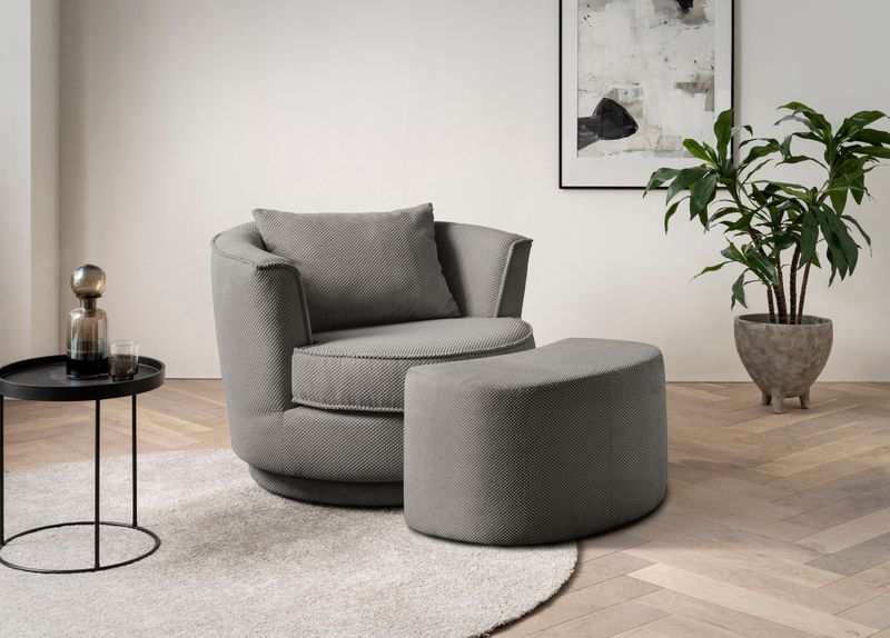 Leonique Drehsessel "MAISIE, Love Seat,Lese-Sessel,Sessel-Set, mit Hocker", (2 St.), in MEGA CORD und Web-Velours, drehbar 360 Grad mit Hocker