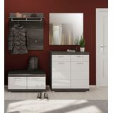 INOSIGN Garderoben-Set "Siena, Fronten mit hochwertiger Rillenfräsung, 4-teilig,bestehend aus:", (4 St.), Sitzbank, Garderobenpaneel, Schuhschrank & Garderobenspiegel