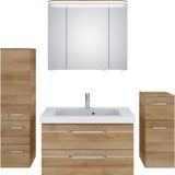Saphir Badmöbel-Set "Balto Sprint 4-teilig, Mineralmarmor-Waschtisch mit LED-Spiegelschrank", (5 St.), Midischrank und Unterschrank, inkl Türdämpfer, 5 Türen, 5 Schubladen