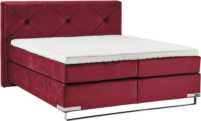 GALLERY M branded by Musterring Boxspringbett "Dubai", Kufe in Chrom, 3 Härtegrade, Kopfteil mit Knopfheftung