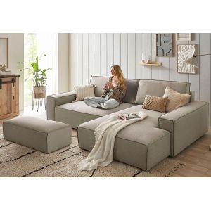 Home affaire Polsterecke "NEU: SHERWOOD XXL tief, L-Form mit Schlaffunktion, Big-Sofa mit Hocker", (Set, 2 St.), stellbar zum Schlafsofa (Krokodilverbinder), Cord, Leinenoptik