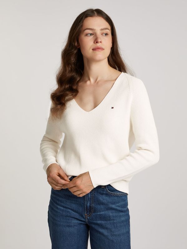 Tommy Hilfiger Strickpullover "CO CARDI STITCH V-NK LS", mit Logostickerei