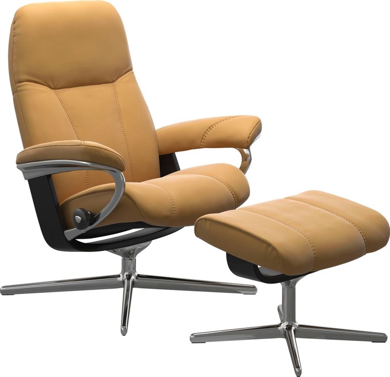 Stressless Relaxsessel "Consul", (Set, Relaxsessel mit Hocker), mit Hocker, mit Cross Base, Größe S, M & L, Holzakzent Schwarz