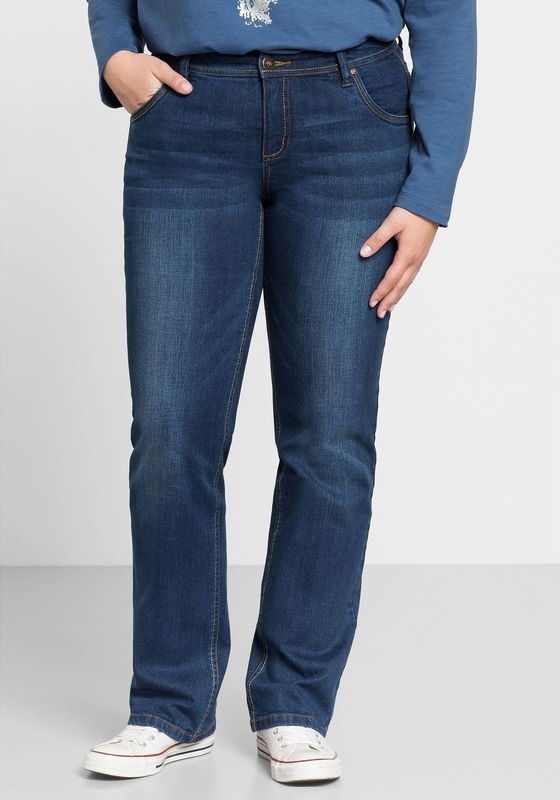 Sheego Stretch-Jeans "Große Größen", mit gerader Beinform, individuelle Used-Effekte