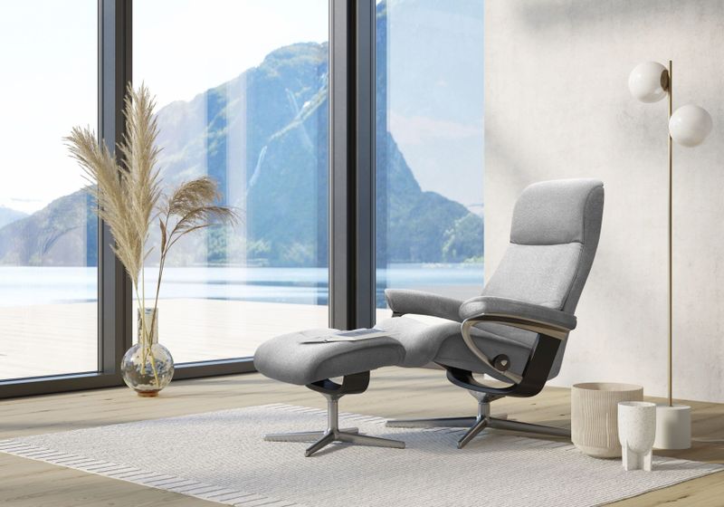 Stressless Relaxsessel "View", (Set, Relaxsessel mit Hocker), mit Hocker, mit Cross Base, Größe S, M & L, Holzakzent Schwarz