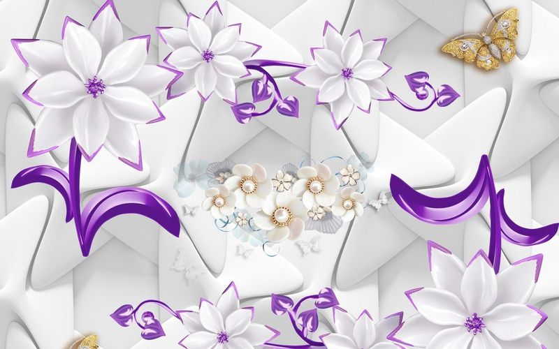 Papermoon Fototapete "Muster Blumen lila gold"