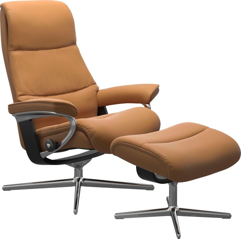 Stressless Relaxsessel "View", (Set, Relaxsessel mit Hocker), mit Hocker, mit Cross Base, Größe S, M & L, Holzakzent Schwarz