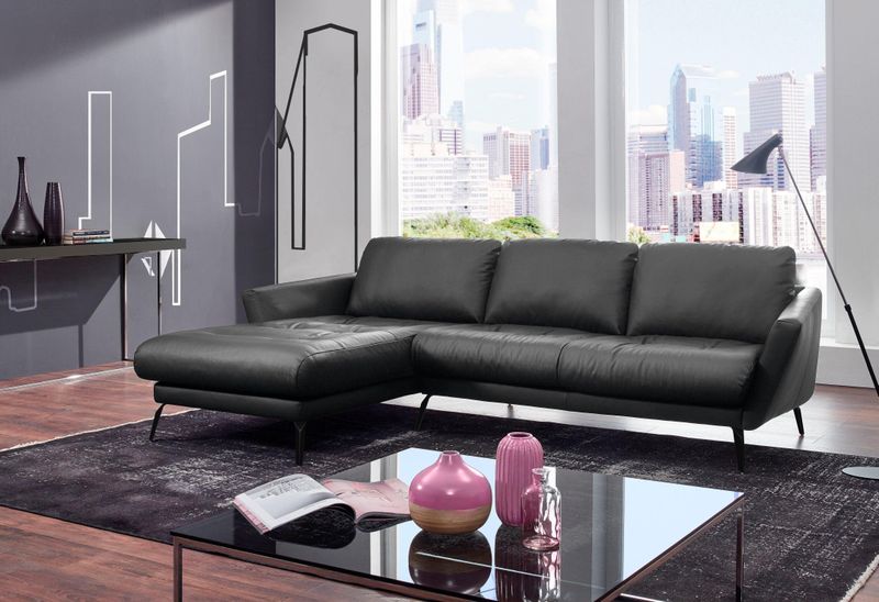 W.SCHILLIG Ecksofa "softy, toller Sitzkomfort, L-Form", mit dekorativer Heftung im Sitz, Füße schwarz pulverbeschichtet