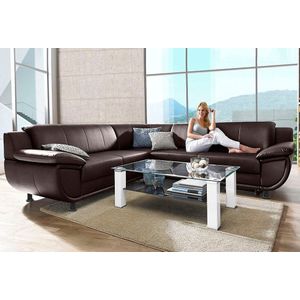 TRENDMANUFAKTUR Ecksofa "Rondo wahlweise mit Schlaffunktion, 267x247 cm (BxT), breite Armlehnen", L-Form, wahlweise mit Federkern bestellbar, Füße schwarz