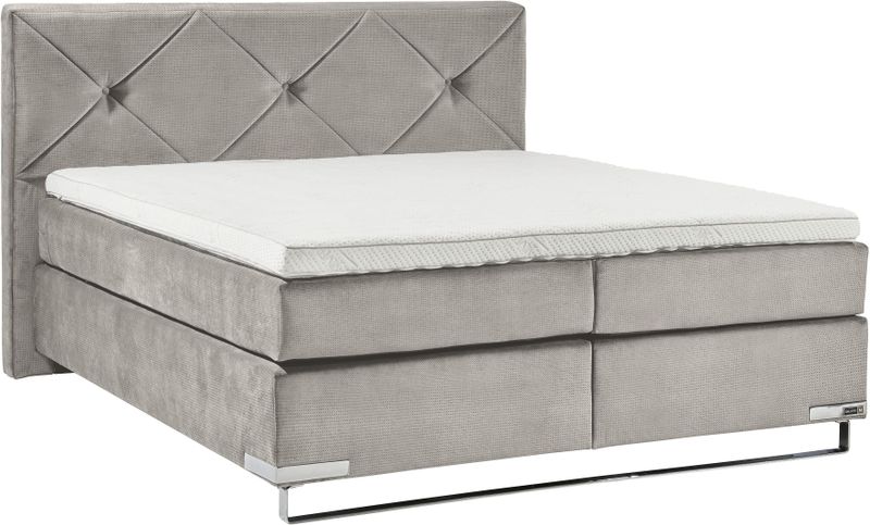 GALLERY M branded by Musterring Boxspringbett "Dubai", Kufe in Chrom, 3 Härtegrade, Kopfteil mit Knopfheftung
