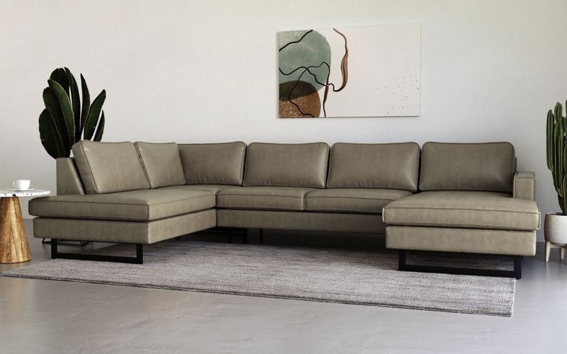 Places of Style Wohnlandschaft "Pinto, 350 cm, U-Form, XXL, mit Ottomanen", Cord, Feincord, Luxus-Microfaser Leder und Chenille