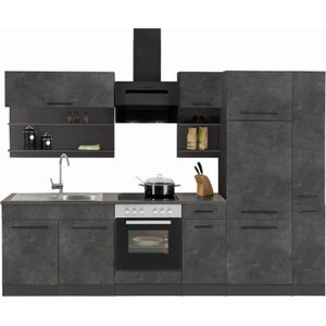 KOCHSTATION Küchenzeile "KS-Tulsa", mit E-Geräten, Breite 300 cm, schwarze Metallgriffe, MDF Fronten
