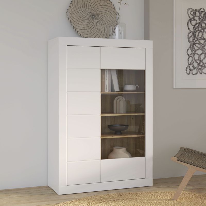 FORTE Vitrine "Lefkadas", (BxH=101x151,2 cm), Highboard, grifflose Front, breite Rahmenoptik, Tür mit Glaseinsatz