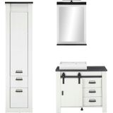 Home affaire Badmöbel-Set "SHERWOOD, Bad im modernen Design, 3-teiliges Badezimmer", (3 St.), in 2 Farben verfügbar, Scheunentorbeschlag & Apothekergriff aus Metall