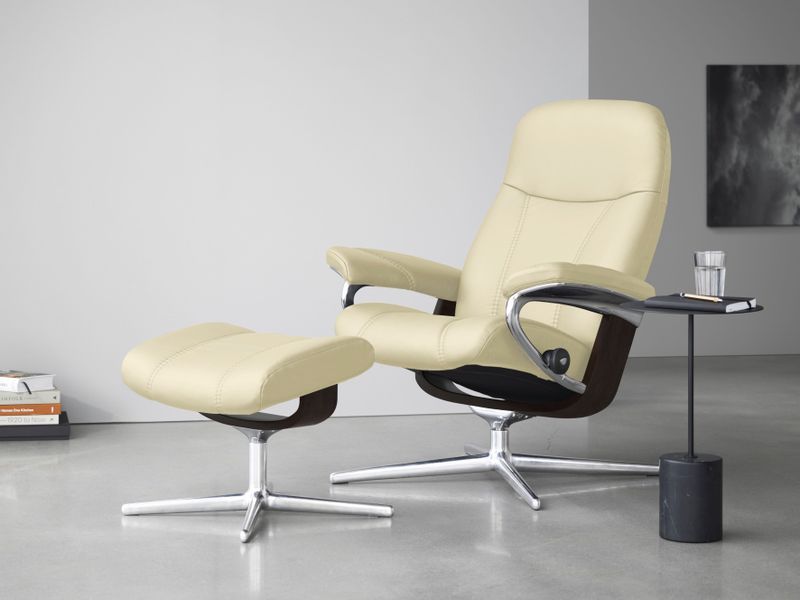 Stressless Relaxsessel "Consul", (Set, Relaxsessel mit Hocker), mit Hocker, mit Cross Base, Größe S, M & L, Holzakzent Braun