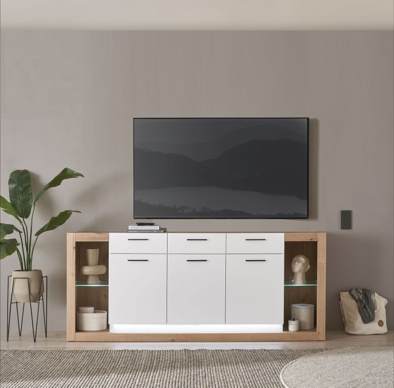 INOSIGN Sideboard "Brixen, moderne Kommode, Stauraumelement in Eiche Evoke Dekor", Metallgriffe, ausreichend Stauraum, vielseitig einsetzbar
