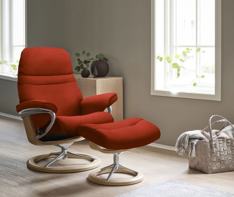 Stressless Relaxsessel "Sunrise", (Set, Relaxsessel mit Hocker), mit Signature Base, Größe L, Gestell Eiche