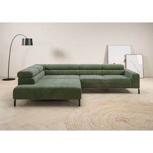 Places of Style Ecksofa "Antonelli, L-Form, inkl. Kopfteilverstellung, Breite 312 cm", ohne Sitztiefenverstellung, in Cord, oliv