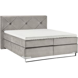 GALLERY M branded by Musterring Boxspringbett "Dubai", Kufe in Chrom, 3 Härtegrade, Kopfteil mit Knopfheftung