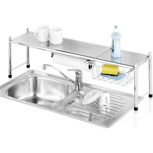Maximex Küchenregal "Modell EXPANDO", ausziehbares Spülbeckenregal mit Küchenrollenhalter und Korb