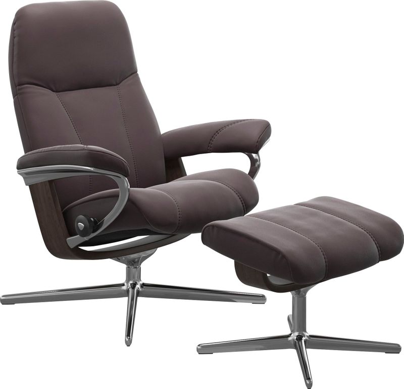 Stressless Relaxsessel "Consul", (Set, Relaxsessel mit Hocker), mit Hocker, mit Cross Base, Größe S, M & L, Holzakzent Wenge