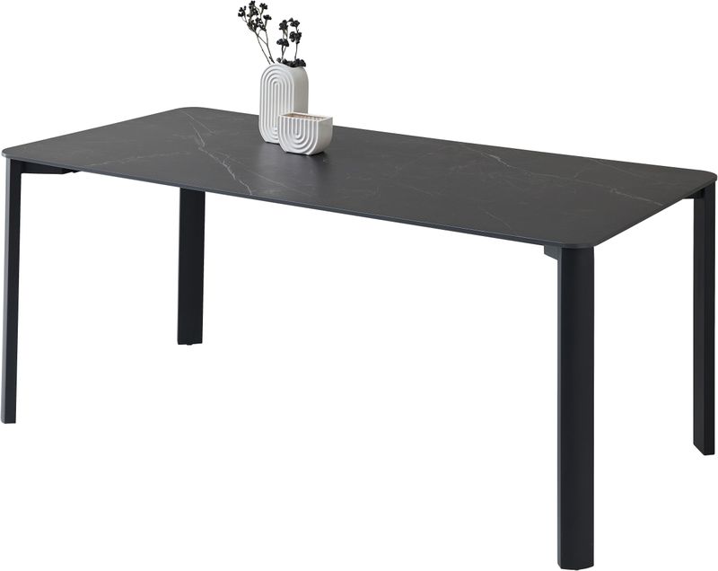 Stolkom Esstisch "Lenni Esszimmertisch Keramik, Schwarz marmoriert BxHxT 180x76x90 cm", Keramikoberfläche schwarz marmoriert, Metallgestell schwarz matt