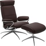 Stressless Relaxsessel "Paris", (Set, Relaxsessel mit Hocker), mit Hocker, Low Back mit Kopfstütze, mit Star Base, Gestell Chrom