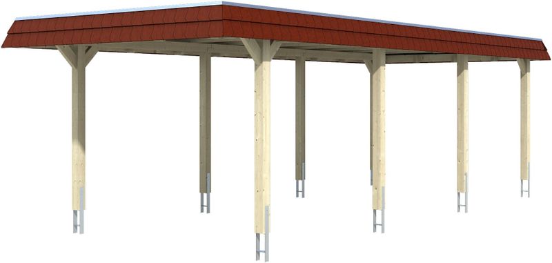 Skanholz Einzelcarport "Wendland", Leimholz-Fichte, 291 cm, Schiefergrau, mit Aluminiumdach, rote Blende