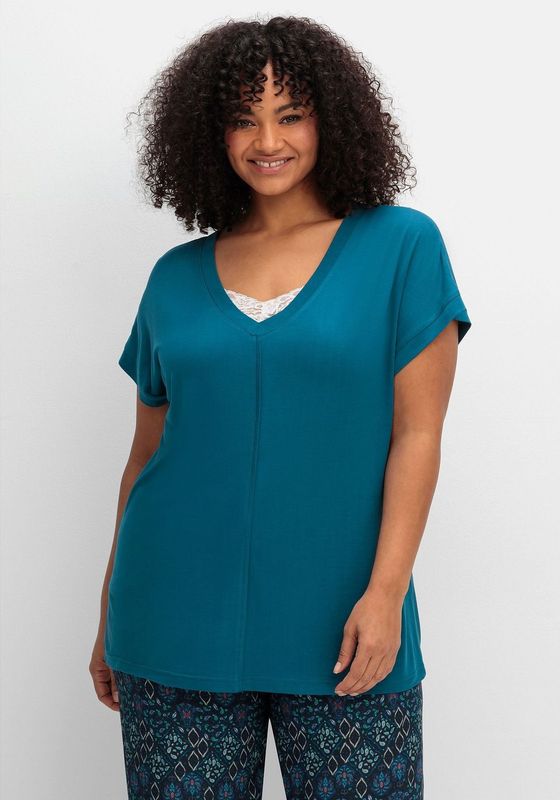 Sheego T-Shirt "Große Größen", mit V-Ausschnitt und Zierpaspel vorn