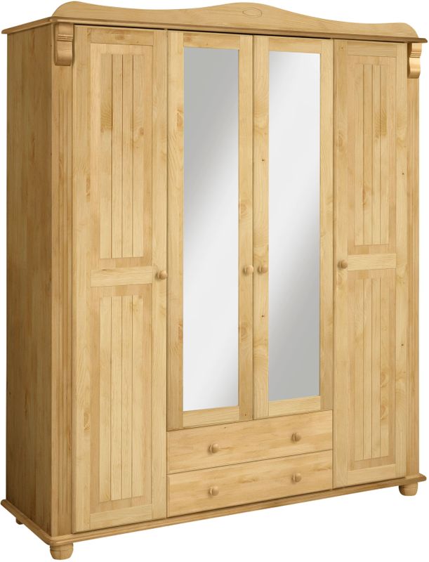 Home affaire Kleiderschrank "Adele", (4 Breiten: 92/130/169/207 H/T ca. 191/54 cm), aus massiver Kiefer,Spiegel beim 4-und 5-trg.Schrank, Innenausstattung