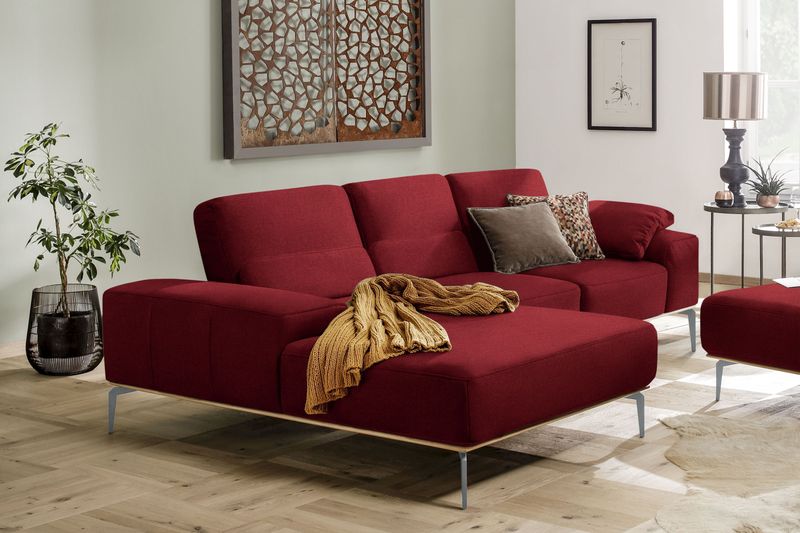 W.SCHILLIG Ecksofa "run, Designsofa mit tollem Sitzkomfort, bequem, L-Form", mit elegantem Holzsockel, Füße in Silber matt, Breite 279 cm