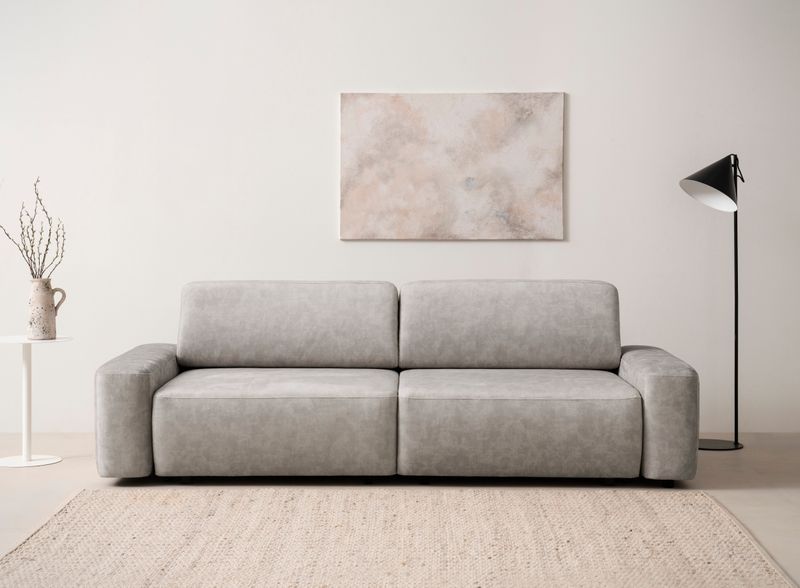 INOSIGN 3-Sitzer "TORGE (257cm), Sofa,Schlafsofa in Cord, Samtvelours, Struktur fein", rundes Design, Schlaffunktion u. Bettkasten, Liegefläche: 135/200 cm
