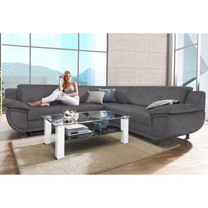 TRENDMANUFAKTUR Ecksofa "Rondo wahlweise mit Schlaffunktion, 267x247 cm (BxT), breite Armlehnen", L-Form, wahlweise mit Federkern bestellbar, Füße schwarz