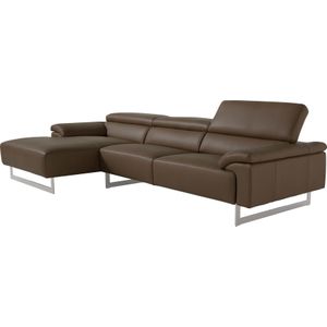 Egoitaliano Ecksofa "Malika, L-Form", mit Recamiere, inkl. Kopfteilverstellung und chromfarbenen Metallfüßen