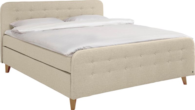 TOM TAILOR HOME Boxspringbett "NORDIC BOX", mit Knopfheftung im Kopfteil und Fußteil, Füße in Buche natur