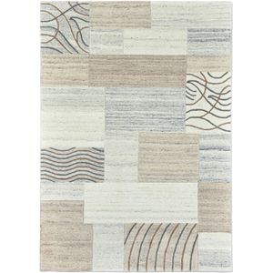THEKO Wollteppich "Royal Natur 4028", rechteckig, 14 mm Höhe, reine Wolle, handgetuftet, Naturtöne, Patchworkdesign, meliert