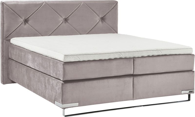 GALLERY M branded by Musterring Boxspringbett "Dubai", Kufe in Chrom, 3 Härtegrade, Kopfteil mit Knopfheftung
