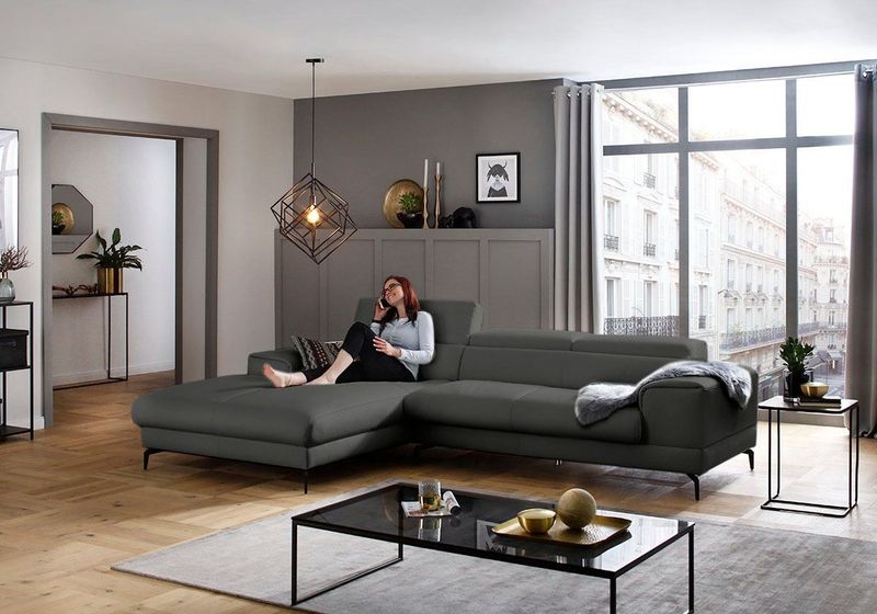 W.SCHILLIG Ecksofa "piedroo, Designsofa mit tollem Sitzkomfort, L-Form", Kopfteilverstellung, wahlweise mit Sitztiefenverstellung, Breite 303cm