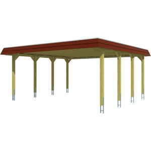 Skanholz Doppelcarport "Spreewald", Nadelholz, 530 cm, Grün, mit EPDM-Dach, rote Blende