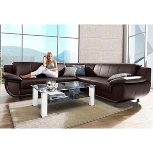 TRENDMANUFAKTUR Ecksofa "Rondo wahlweise mit Schlaffunktion, 267x247 cm (BxT), breite Armlehnen", L-Form, wahlweise mit Federkern bestellbar, Füße schwarz
