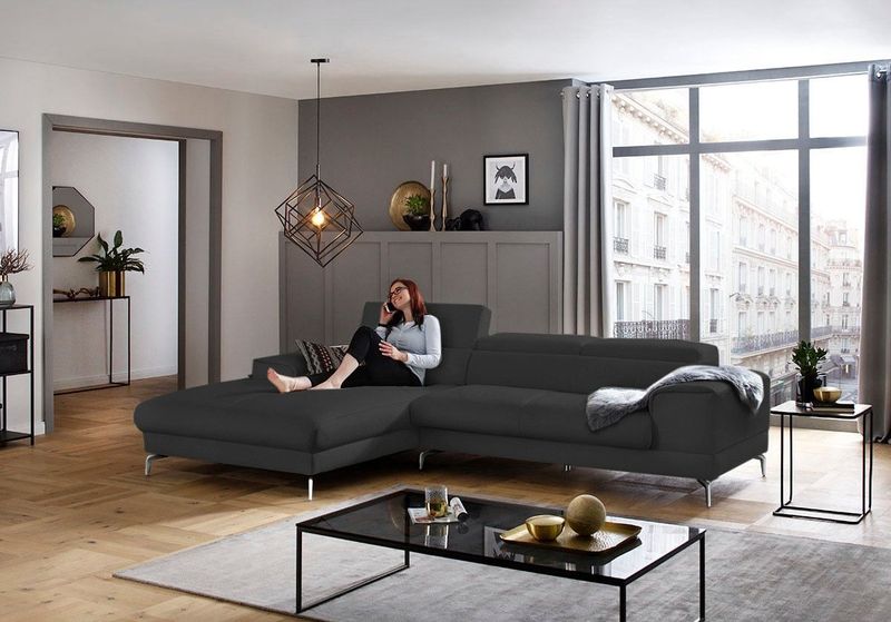 W.SCHILLIG Ecksofa "piedroo, Designsofa mit tollem Sitzkomfort, bequem und elegant, L-Form", Kopfteilverstellung, wahlweise mit Sitztiefenverstellung, Breite 303cm