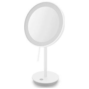 Zack Alona cosmeticaspiegel 13.3x20x37.8cm staand spiegel kantelbaar met batterijen wit gepoedercoat